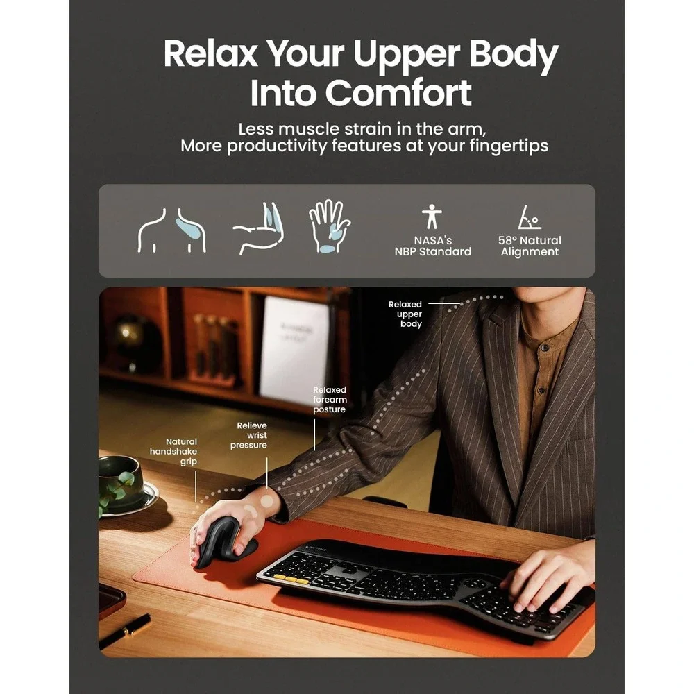 ProtoArc EM11 NL Wireless Vertical Ergonomic Mouse Bluetooth 2.4G Rechargeable
